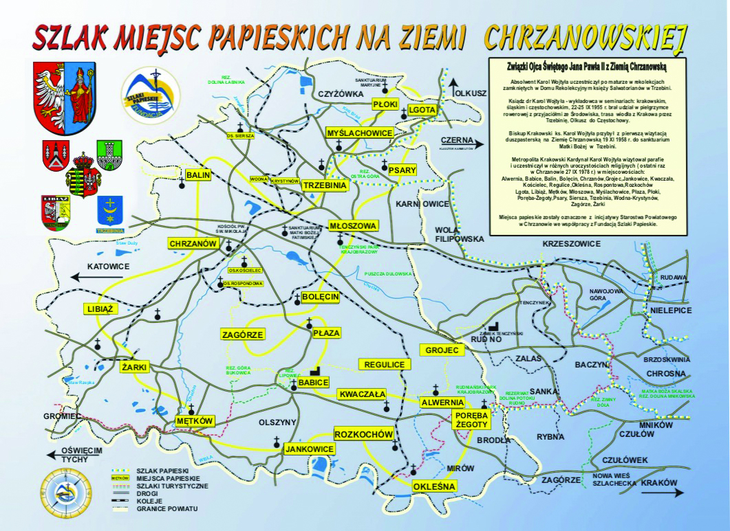 Mapa Szlaku Miejsc Papieskich Ziemi Chrzanowskiej. 