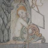 Fresk ornamentalno-roślinny z aniołkiem.