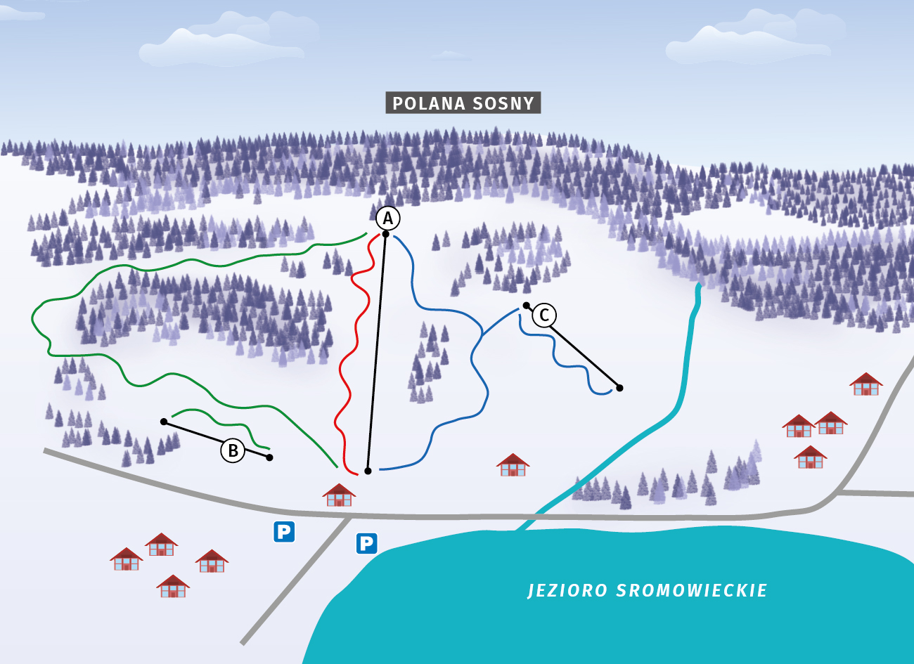mapa stacji narciarskiej Polana Sosny