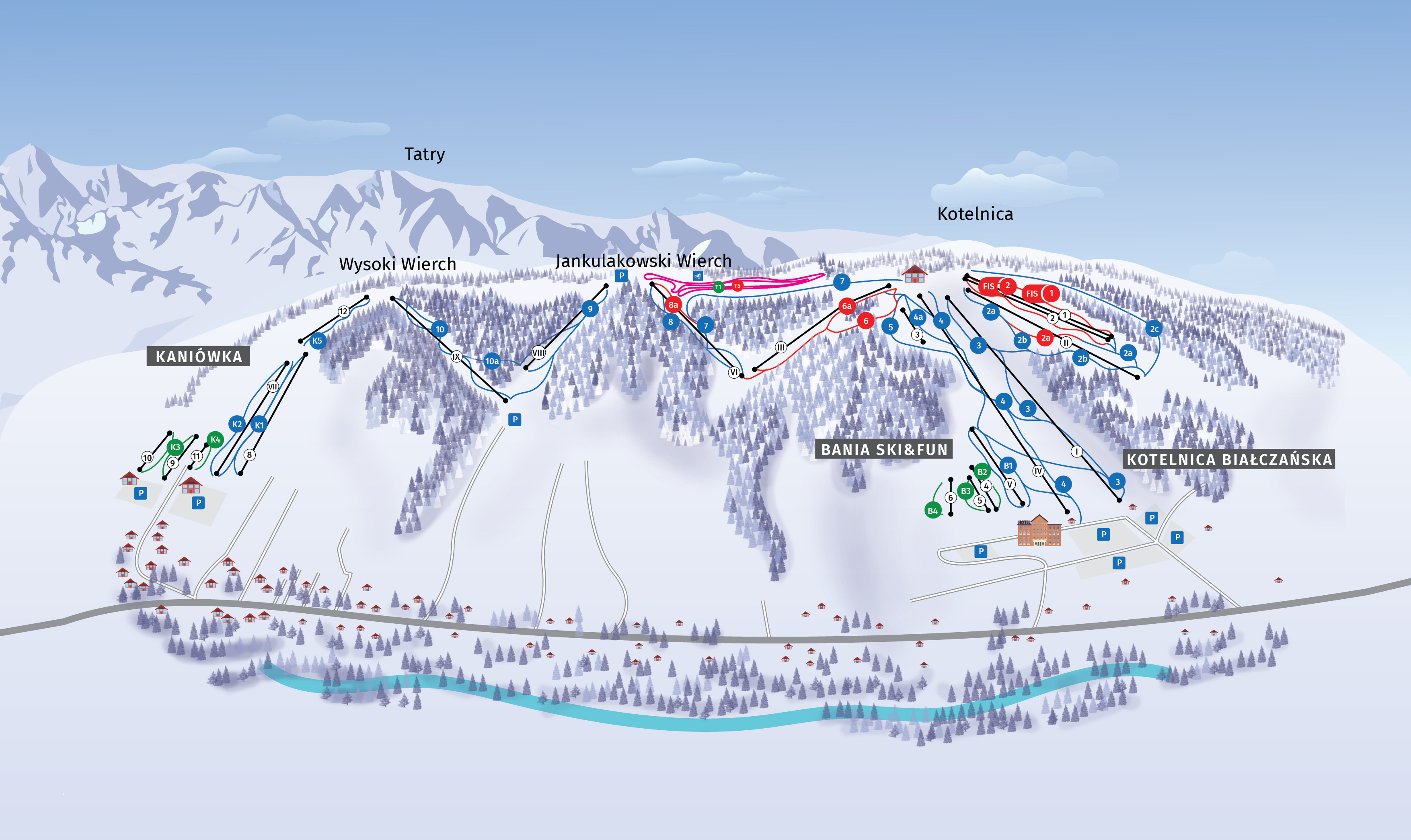 mapa stacji narciarskiej Kotelnica Białczańska
